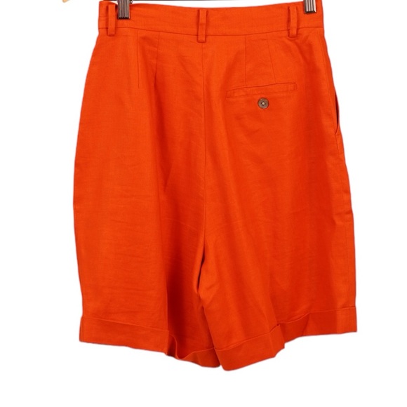 Linen high waist shorts sizes small, orange linen bermuda shorts - Picture 2 of 6